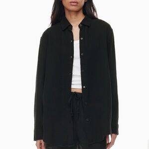 Aritzia Little Moon sail shirt L black button up organic cotton long sleeve